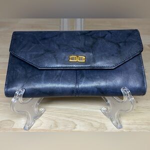 Vintage Princess Gardner Navy Leather Wallet with Gold Accents